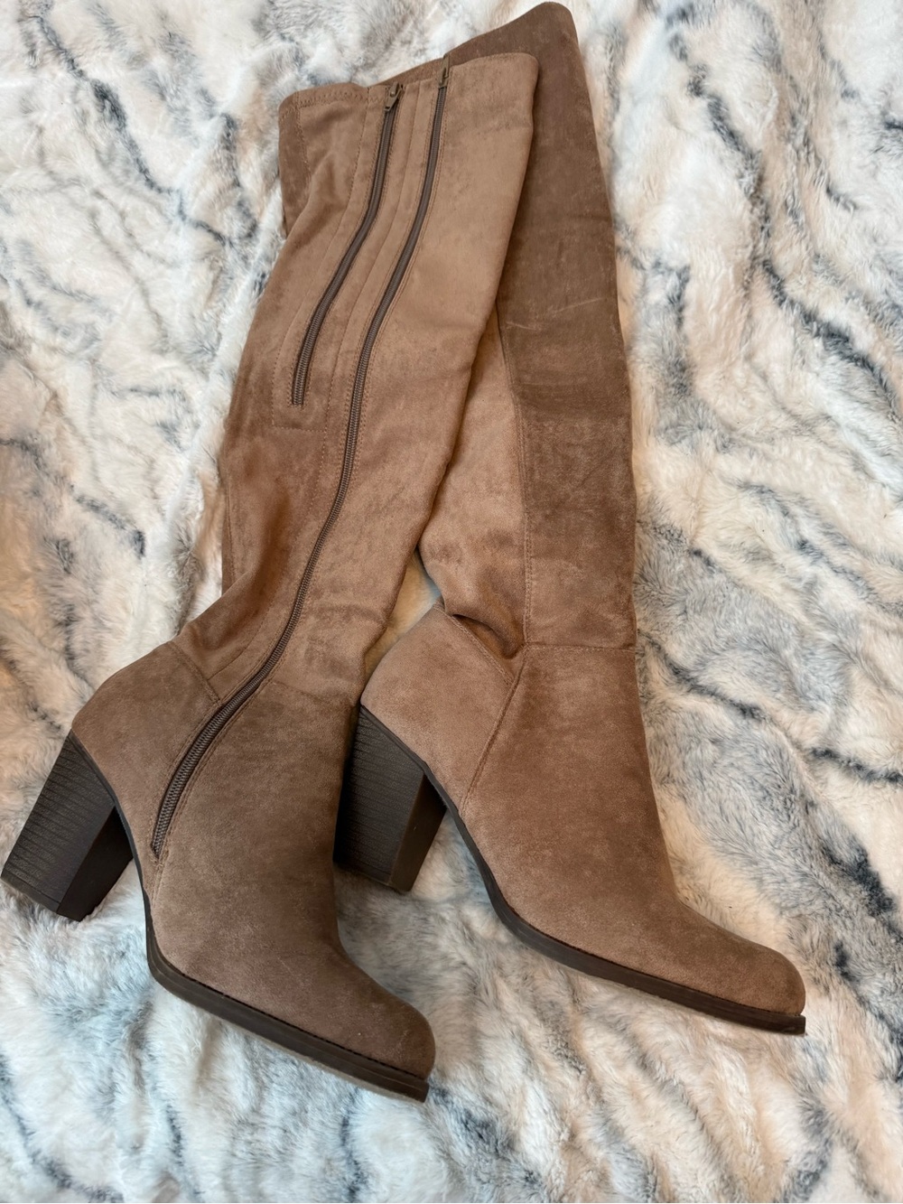 Pierre Dumas Over-the-Knee Suede Boots in Taupe Brown 9